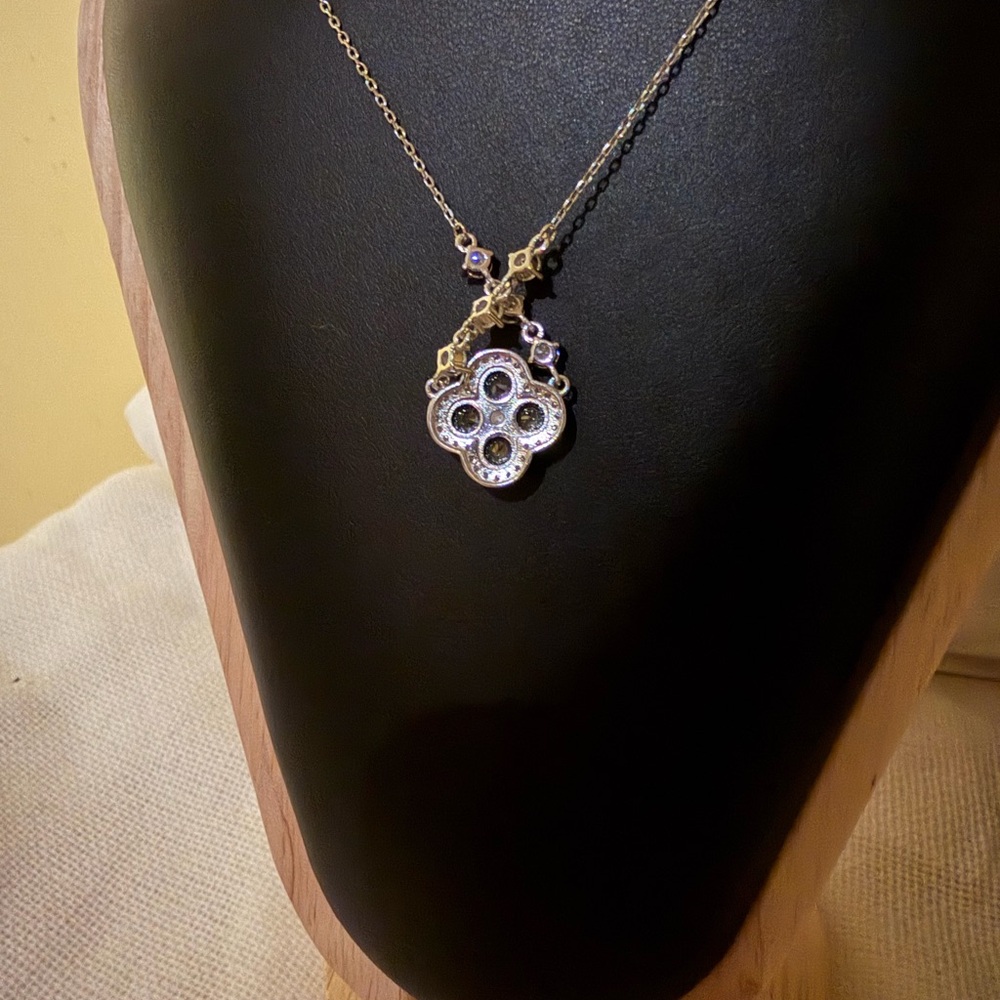Sterling Silver Black Clover Necklace Moissanite Diamond - Picture 4 of 4